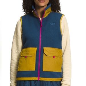 The North Face Fleece Vest Royal Arch Sleeveless Coat Blue Yellow Small NEW $149